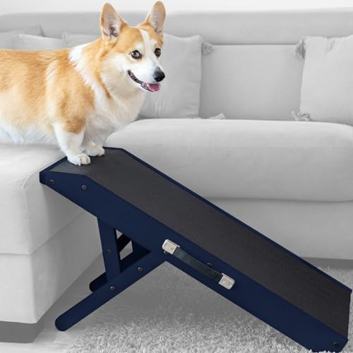 Hunderampe - Hundetreppe für kleine Hunde und große Hunde - Einstellbar 18-53 cm - Für Bett, Sofa - Birkenholz - Landeplattform schließt nahtlos an - Rampe Hund Klappbar - Anti-rutsch Einsatz Blau Hunderampe - Hundetreppe für kleine Hunde und große Hunde - Einstellbar 18-53 cm - Für Bett, Sofa - Birkenholz - Landeplattform schließt nahtlos an - Rampe Hund Klappbar - Anti-rutsch Einsatz Blau von PRIORPET