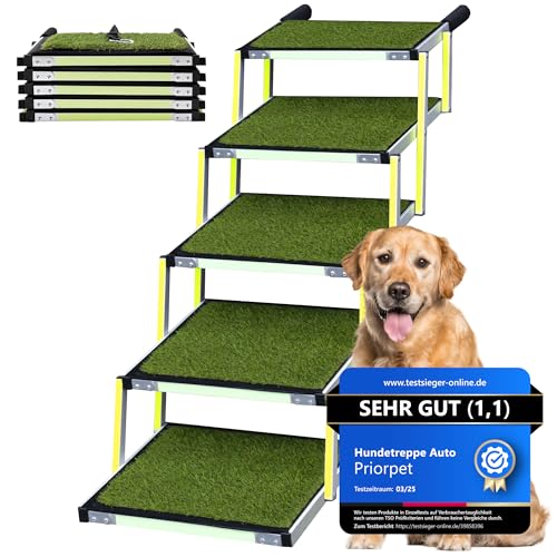 Hundetreppe Auto Klappbar - Hundetreppe Große Hunde - Anti-rutsch Kunstrasen Einsatz - Leuchtende Leitmarkierung - Gelenkschonende Einstiegshilfe Auto Hund - Hundeleiter Faltbar - Zu 77kg - 5 Stufen Hundetreppe Auto Klappbar - Hundetreppe Große Hunde - Anti-rutsch Kunstrasen Einsatz - Leuchtende Leitmarkierung - Gelenkschonende Einstiegshilfe Auto Hund - Hundeleiter Faltbar - Zu 77kg - 5 Stufen von PRIORPET