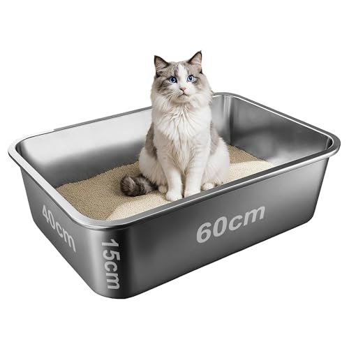 Katzenklo Edelstahl Wanne XXL – Leicht zu Reinigen, Geruchsresistent – Katzentoilette Stahl – 60x40x15cm – Antihaftbeschichtet – Geeignet Für Große und Kleine Katzen, Kaninchen von PRIORPET