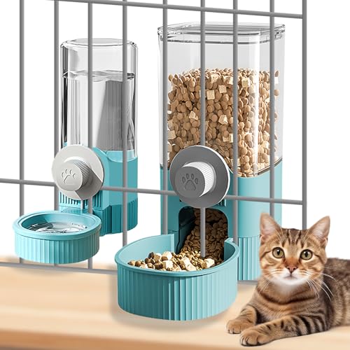 PRITOK Automatischer Futter und Wasserspender: 2 Stück Futterspender und Wasserspender für Haustiere, Set zur Fütterung von Hund und Katze, Hängend Futterspender für Katzen, Hunde Blau von PRITOK