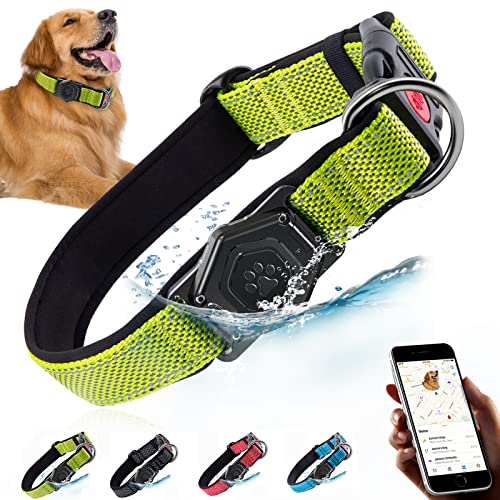 Airtag Hundehalsband, langlebiges Hundehalsband mit wasserdichter Apple Air Tag Halterung, verstellbar, weich und reflektierend GPS-Tracking-Hundehalsbänder für mittelgroße und robuste große Hunde, Jungen oder Gitter von PROFAVO