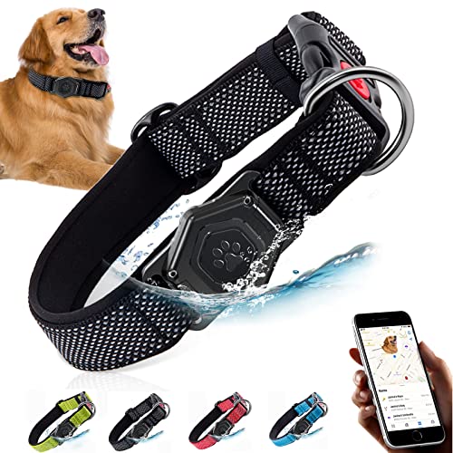 Airtag-Hundehalsband, langlebiges Hundehalsband mit wasserdichter Apple Airtag-Halterung, verstellbar, weich und reflektierend, GPS-Tracking-Hundehalsbänder für mittelgroße und robuste große Hunde von PROFAVO