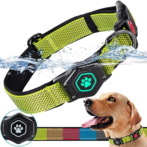 Leuchtendes Airtag-Hundehalsband, langlebiges Hundehalsband mit wasserdichter Apple-Airtag-Halterung, verstellbar, weich und reflektierend, GPS-Tracking-Hundehalsbänder für mittelgroße und robuste von PROFAVO