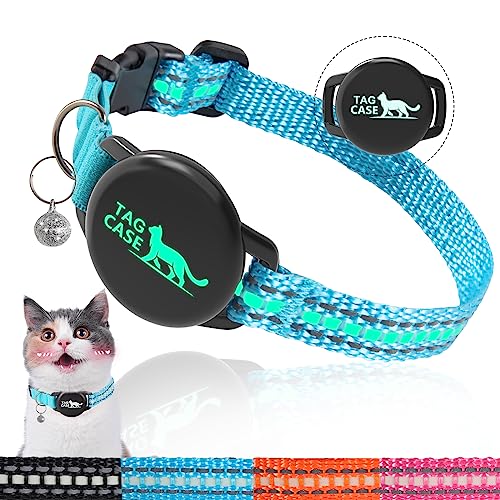 PROFAVO Katzenhalsband, leuchtendes Airtag-Katzenhalsband mit Airtag-Halterung, reflektierendes Katzen-GPS-Tracker-Halsband für Mädchen, Jungen, kleine Katzen, Kätzchen und Welpen (mit Glocke) von PROFAVO