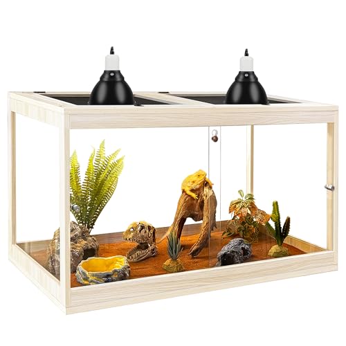 PROLEE Bartagamen-Tank, gehärtetes Glas, Reptilien-Tank mit Netzdach und Schiebetür vorne, kratzfestes Eidechsen-Tank, geräumiges Reptiliengehege für Schlangen, Lguane, Chamäleons (Eiche) von PROLEE