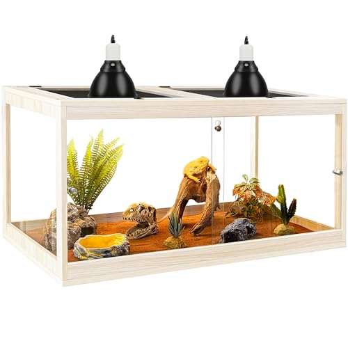 PROLEE Bartagamen-Tank, gehärtetes Glas, Reptilien-Tank mit Netzdach und Schiebetür vorne, kratzfestes Eidechsen-Tank, geräumiges Reptiliengehege für Schlangen, Lguane, Chamäleons (Eiche) von PROLEE