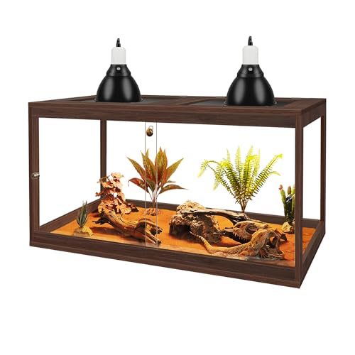 PROLEE Bartagamen-Tank, gehärtetes Glas, Reptilien-Tank mit Netzdach und Schiebetür vorne, kratzfestes Eidechsen-Tank, geräumiges Reptiliengehege für Schlangen, Lguane (Walnuss, 71 l, 61 x 40 x 40 cm) von PROLEE