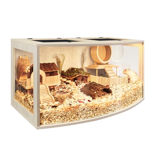 Prolee Großer Hamsterkäfig, kaufestes Holz, Hamstergehege, offene Oberseite mit gebogenem Design, wasserdichter Kleintierkäfig mit Acrylplatten für Rennmäuse, Hamster-Habitat (61 cm) von PROLEE