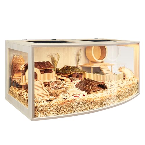 Prolee Großer Hamsterkäfig, kaufestes Holz, Hamstergehege, offene Oberseite mit gebogenem Design, wasserdichter Kleintierkäfig mit Acrylplatten für Rennmäuse, Hamsterlebensraum (81,3 cm) von PROLEE