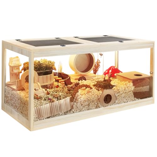 Prolee Hamster-Habitat, kaufest, hölzerner Hamsterkäfig mit zu öffnender Metallgitter-Oberseite, Rennmauskäfig mit Schloss-Design für Hamsterhaus (81,3 x 40,6 x 40,6 cm) von PROLEE