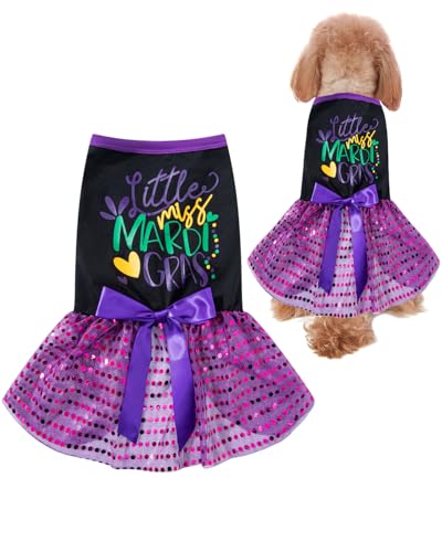 Mardi Gras Hundekleid für den Urlaub, Little Miss Mardi Gras Welpen-Hundekleid, Lila, Größe M von PROMOTED TO BIG SISTER