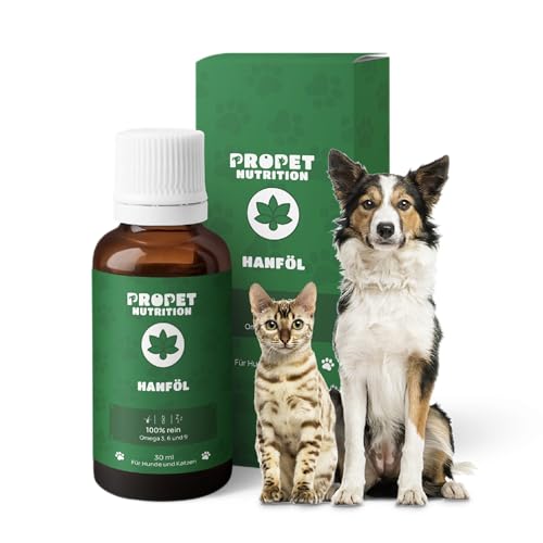 Hanföl für Hunde & Katzen. (700 Tropfen) Kaltgepresstes, reines Hanfsamenöl mit Omega 3, 6 & 9 - Zur Entspannung und für Gelenke - Hanfsamenöl für Tiere von PROPET NUTRITION