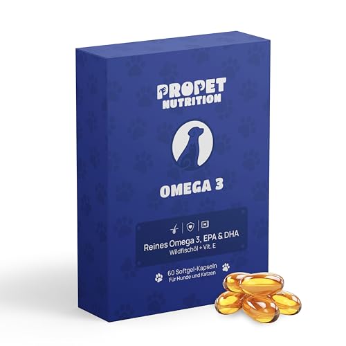 Omega 3 für Hunde & Katzen. 100% Natürlich Wildfischöl (60 Stück). Fischöl Kapseln für Hunde Hochdosiert, Sardinenöl für Katzen. Sehr hoher Gehalt an EPA & DHA Fettsäuren von PROPET NUTRITION