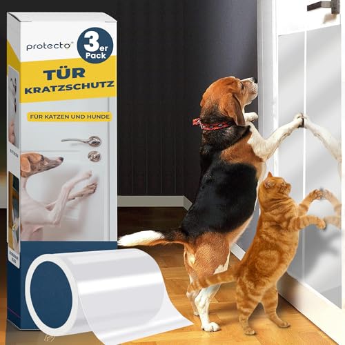 PROTECTO 3-Pack Tier - Kratzschutz mit Cuttermesser – Schutz für Türen + Holz & Möbel vor Hunden & Abschreckung bei kratzenden Katzen – Fensterschutz Katze – Anti Kratz Folie – Katzenschutz von PROTECTO