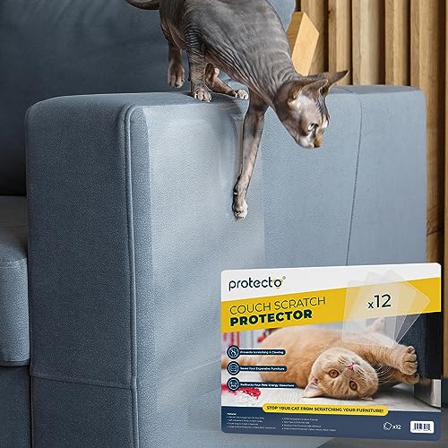 PROTECTO Anti Kratz Folie für Katzen Selbstklebender Katzen Kratzschutz - Transparentes Klebeband für Sofabeine und Ecken - Kratzfester Sofa Katzenschutz (Farblos, 12 Stück) PROTECTO Anti Kratz Folie für Katzen Selbstklebender Katzen Kratzschutz - Transparentes Klebeband für Sofabeine und Ecken - Kratzfester Sofa Katzenschutz (Farblos, 12 Stück) von PROTECTO
