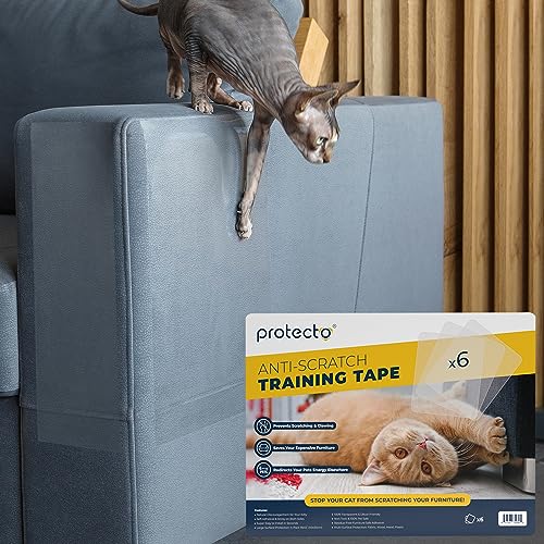 PROTECTO® Anti Kratz Folie für Katzen, 6er-Pack große, klebrige Kratzpads, transparentes Sofaschutz Katzenband für Möbel, Teppiche, Couch und Türen – doppelseitiger Selbstklebender Katzen Kratzschutz von PROTECTO