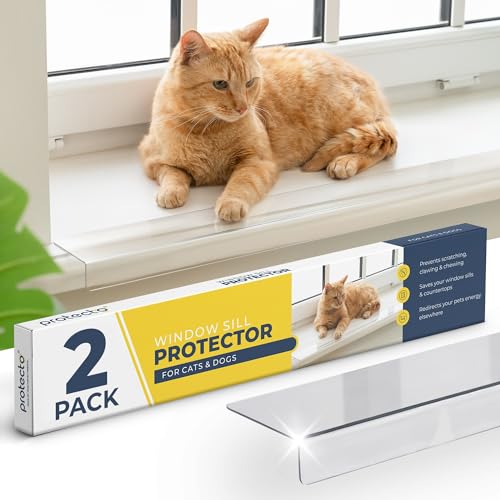 Protecto Transparenter Fensterbankschutz, 2 Stück, 74,9 x 8,3 cm, ultrastarker Fensterschutz, schützt vor Kratzern von Hunden/Katzen, Kauen, Krallen. Halten Sie Ihre Schweller glatt und die Pfoten von PROTECTO