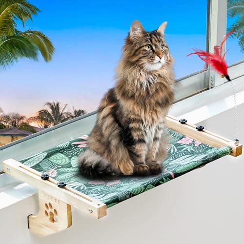 Katzenbank Fensterstange Stabiler Hängemattensitz, Fenstersitz mit Kühlmatte für große Katzen, Katzenregal, Fensterbett, einfach zu verstellen für Fensterbank, Nachttisch, Schreibtisch, Schubladen und von PRRPRR