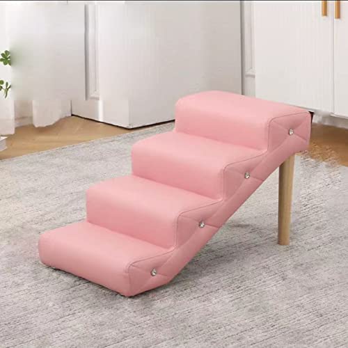 Haustier-Hundetreppen-Kletterleiter, Faltbare Schwammstufen, Bett-Kletterleiter, geeignet für Senioren/Katzenhunde (pink 4 Steps) von PRUJOY