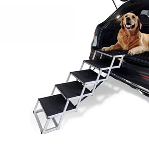 Haustier-Treppen-Hund auf und ab im Auto, Kletterleiter, Stufen, rutschfestes Eisenrohr, zusammenklappbare Auto-Kletterleiter für ältere Hunde (5steps) von PRUJOY