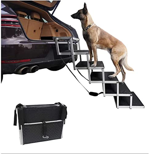 Haustier-Treppen-Hund auf und ab im Auto, Kletterleiter, Stufen, rutschfestes Eisenrohr, zusammenklappbare Auto-Kletterleiter für ältere Hunde (6steps) von PRUJOY