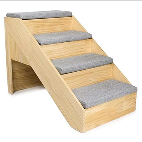 Haustiertreppe aus Holz für kleine Hunde und Katzen, Stufen zum Bett mit Schließfächern, abnehmbare Pedale, rutschfeste Kletterleiter (4steps) von PRUJOY