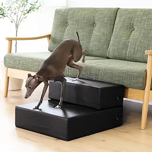 Hundetreppe, Stufen, Haustier, PU-Leder, Kletterleiter, ältere Hunde, Katze, Bett, Schwammleiter (Black 50 * 60 * 32cm) von PRUJOY