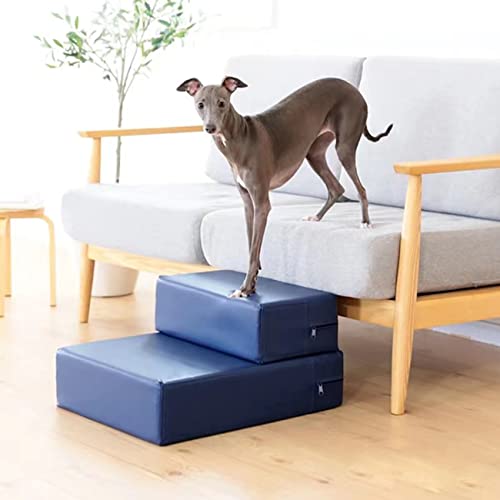 Hundetreppe, Stufen, Haustier, PU-Leder, Kletterleiter, ältere Hunde, Katze, Bett, Schwammleiter (Blue 40 * 44 * 32cm) von PRUJOY