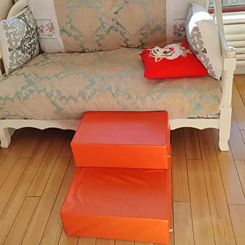 Hundetreppe, Stufen, Haustier, PU-Leder, Kletterleiter, ältere Hunde, Katze, Bett, Schwammleiter (orange 40 * 44 * 32cm) von PRUJOY