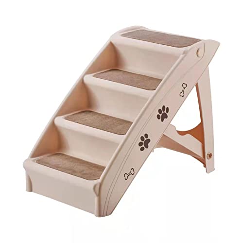 Klappbare Hundetreppe, Hundetreppe für kleine Hunde, tragbare Hunde-/Katzenleiter für hohe Betten, Sofas, langlebig, belastbar bis zu 80 kg (Beige) von PRUJOY