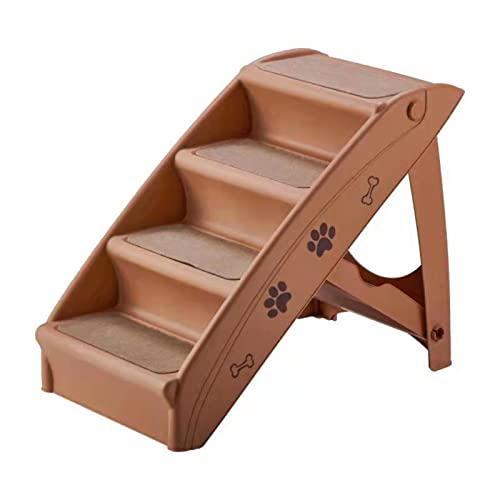 Klappbare Hundetreppe, Hundetreppe für kleine Hunde, tragbare Hunde-/Katzenleiter für hohe Betten, Sofas, langlebig, belastbar bis zu 80 kg (Light Brown) von PRUJOY