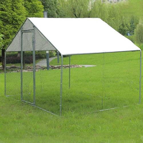PRUJOY Großer Hühnerstall, Metall-Hühnerstall mit wasserdichter Abdeckung, Outdoor-Hühnerkäfig mit abschließbarer Tür für den Außenbereich (150 * 200 * 200cm) von PRUJOY