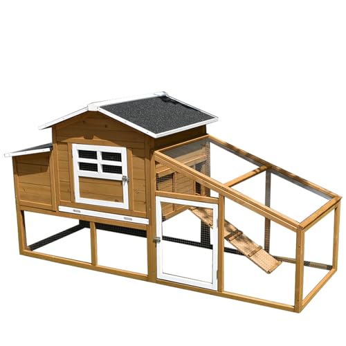 PRUJOY Hühnerstall, großer Hühnerstall im Freien mit Asphaltdach und Rutschfester Rampe, Hühnerstall aus Holz mit ausziehbarem Tablett für den Außenbereich PRUJOY Hühnerstall, großer Hühnerstall im Freien mit Asphaltdach und Rutschfester Rampe, Hühnerstall aus Holz mit ausziehbarem Tablett für den Außenbereich von PRUJOY