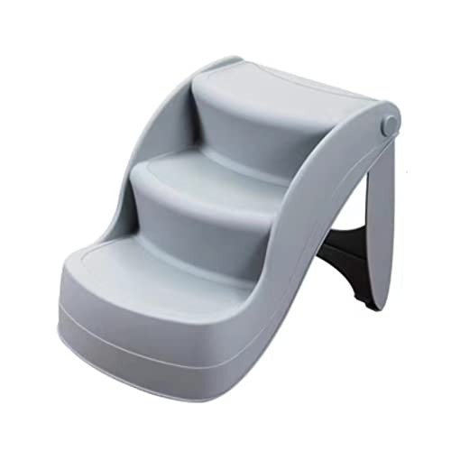 Zusammenklappbare Haustiertreppe, Hundetreppe für kleine Hunde, tragbare Hunde-/Katzenleiter, Haustiertreppe für Zuhause oder auf Reisen, Tragkraft: 160 kg, dreistufiges Design (Grey) von PRUJOY