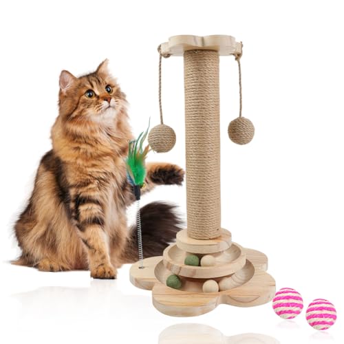 Kratzstamm, Hölzernes Katzenspielzeug, 5 in 1 Kratzbaum Klein mit Hängenden Ball & Feder, Natürlichem Sisalseil Katzenspielzeug, Katzenbaum Kratzsäule für kleine bis mittelgroße Katzen Kratzstamm, Hölzernes Katzenspielzeug, 5 in 1 Kratzbaum Klein mit Hängenden Ball & Feder, Natürlichem Sisalseil Katzenspielzeug, Katzenbaum Kratzsäule für kleine bis mittelgroße Katzen von PRZRAO