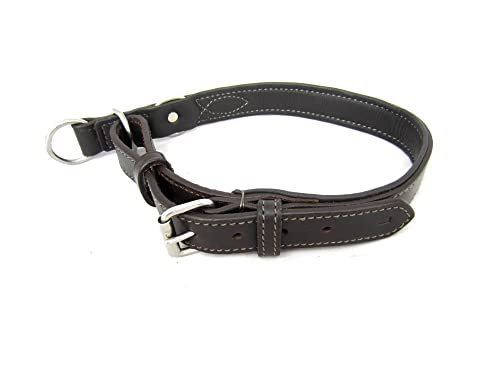 PS Pferdeartikel Flaches Leder Hundehalsband mit Zugstopp - Nappaleder gepolstert Größe XL Dunkelbraun von PS Pferdeartikel