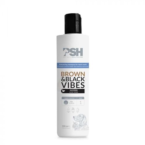 PSH Brown & Black Vibes Shampoo für Hunde und Katzen mit braunem und schwarzem Haar, mit Glycerin und Aloe Vera, hypoallergen, parfümfrei, ohne Farbstoffe, geeignet für empfindliche Haut, 300 ml PSH Brown & Black Vibes Shampoo für Hunde und Katzen mit braunem und schwarzem Haar, mit Glycerin und Aloe Vera, hypoallergen, parfümfrei, ohne Farbstoffe, geeignet für empfindliche Haut, 300 ml von PSH PET SKIN HEALTHCARE