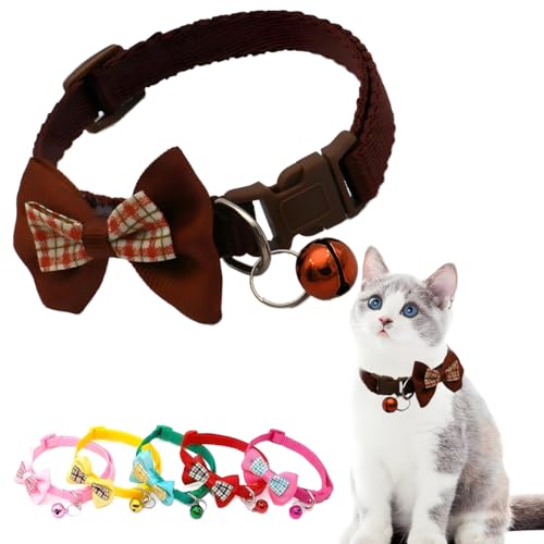 Braunes Hundehalsband mit Glöckchen für Mädchen, Kätzchen, Nylon, Fliege, weiblich, Katzenhalsband, Kunststoffschnalle, für XXS, XS, XS Braunes Hundehalsband mit Glöckchen für Mädchen, Kätzchen, Nylon, Fliege, weiblich, Katzenhalsband, Kunststoffschnalle, für XXS, XS, XS von PSPORT