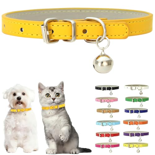 Gold XS Hundehalsband mit Glöckchen, PU-Leder, Kätzchenhalsband für Katzen, verstellbares Hundehalsband für kleine Hunde, niedliches Welpenhalsband für Mädchen, kleine Haustiere wie Chihuahua, Größe von PSPORT