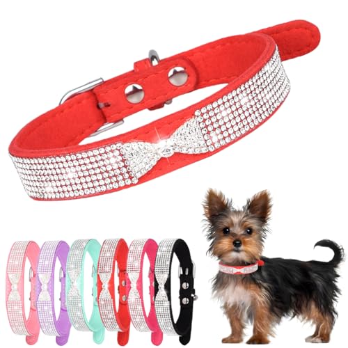 Hundehalsband Fliege Strass Haustier Halsbänder Verstellbares Halsband für kleine, mittelgroße und große Hunde Katzen (XXS-L) von PSPORT