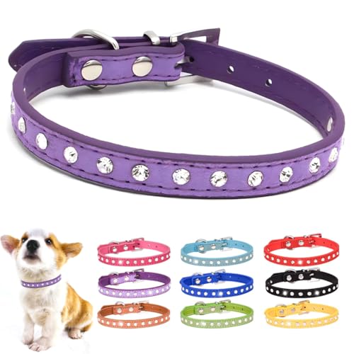 Hundehalsband für kleine Hündinnen, glitzernd, mit Strasssteinen, für Mädchen, hübsch, ausgefallene Kristall-Diamanten, glitzernd, Welpenhalsband für XXS, XS, kleine und mittelgroße Rassen, Größe M von PSPORT
