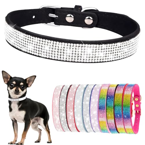 Hundehalsband für kleine Hündinnen und Mädchen, niedlich, glitzernd, mit Strasssteinen, hübsch ausgefallen, mit Kristalldiamanten, funkelndem Glitzer, Katzenhalsband für Kätzchen, XXS, XS, kleine und von PSPORT