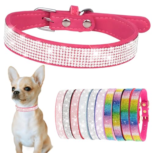 Hundehalsband für kleine Hündinnen und Mädchen, niedlich, glitzernd, mit Strasssteinen, hübsch ausgefallen, mit Kristalldiamanten, funkelndem Glitzer, Katzenhalsband für Kätzchen, XXS, XS, kleine und von PSPORT
