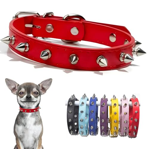 Hundehalsband für kleine Hunde, PU-Leder, Nieten, Spike, Welpenhalsband, Nieten, Kätzchen, Katzenhalsband, verstellbare Schnalle, für XS, XS, mittelgroße Rassen, Haustiere wie Chihuahua, Französische Hundehalsband für kleine Hunde, PU-Leder, Nieten, Spike, Welpenhalsband, Nieten, Kätzchen, Katzenhalsband, verstellbare Schnalle, für XS, XS, mittelgroße Rassen, Haustiere wie Chihuahua, Französische von PSPORT