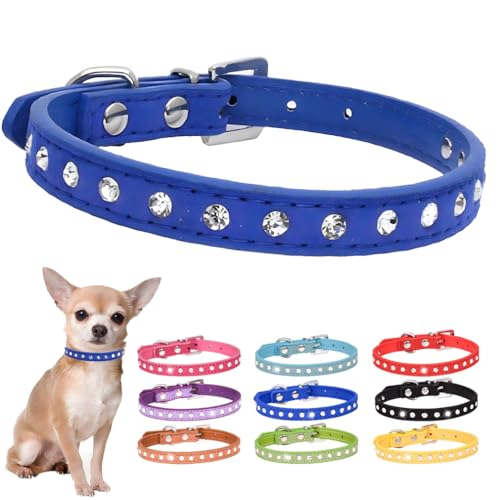 Hundehalsband für kleine Hunde, mit Strasssteinen, für Mädchen und Jungen, Kristalldiamanten, glitzernd, glitzernd, Katzenhalsband für Kätzchen, XXS, XS, kleine Rassen, Größe XXS, Dunkelblau von PSPORT