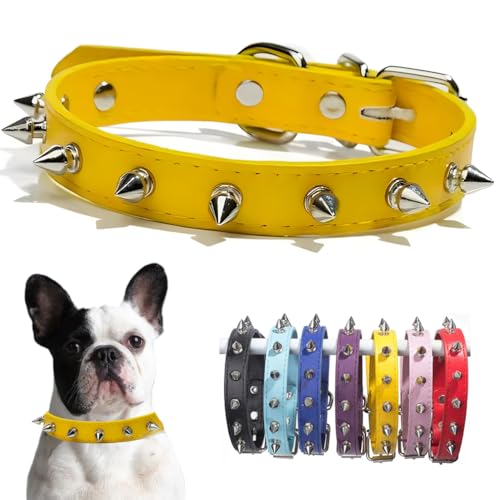 Hundehalsband für mittelgroße Hunde, PU-Leder, Nieten, Spikes, Welpenhalsband, Nieten, Kätzchen, Katzenhalsband, verstellbare Schnalle, für kleine und mittelgroße Rassen, Haustiere wie Chihuahua von PSPORT