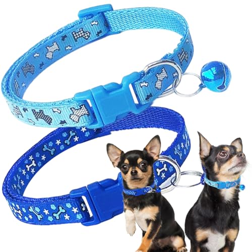 Hundehalsband mit Glöckchen, 2er-Pack, männliches Katzenhalsband mit Glöckchen, blaues Nylon, niedliches Kätzchen-Halsband, verstellbar, für XXS, XS, Teetasse, kleine Hunde Hundehalsband mit Glöckchen, 2er-Pack, männliches Katzenhalsband mit Glöckchen, blaues Nylon, niedliches Kätzchen-Halsband, verstellbar, für XXS, XS, Teetasse, kleine Hunde von PSPORT