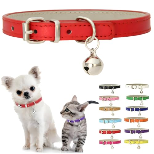 Hundehalsband mit Glöckchen, PU-Leder, Kätzchenhalsband für Katzen, verstellbares Hundehalsband für kleine Hunde, niedliches Welpenhalsband für Mädchen, winzige, extra kleine Haustiere wie Chihuahua von PSPORT