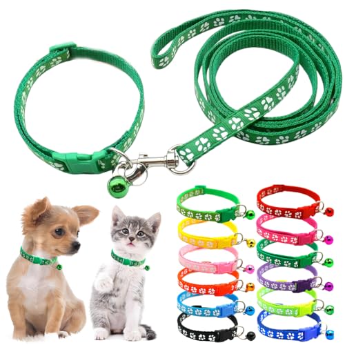 Hundehalsband mit Glöckchen-Leine, Nylon, Pfotenabdruck, männliche Katzenhalsbänder für XXS, XS, kleine Haustiere, Jungen, Tierstreu, kleines Kätzchen, Dunkelgrün Hundehalsband mit Glöckchen-Leine, Nylon, Pfotenabdruck, männliche Katzenhalsbänder für XXS, XS, kleine Haustiere, Jungen, Tierstreu, kleines Kätzchen, Dunkelgrün von PSPORT