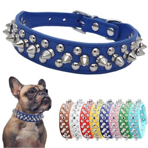 Hundehalsband mit Nieten, weiches PU-Leder, Nieten, Katzenhalsband, Metallschnalle, verstellbar, für kleine, mittelgroße und große Rassen, Haustiere wie Chihuahua, Mops, Pit, Bulldogge, Blau, M Hundehalsband mit Nieten, weiches PU-Leder, Nieten, Katzenhalsband, Metallschnalle, verstellbar, für kleine, mittelgroße und große Rassen, Haustiere wie Chihuahua, Mops, Pit, Bulldogge, Blau, M von PSPORT